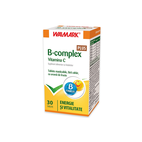 B complex + Vitamina C cu aroma de fructe, 30 tablete, Walmark