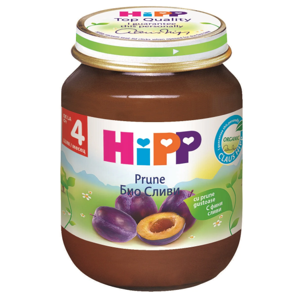 Piure de prune, +4 luni, 125 g, Hipp