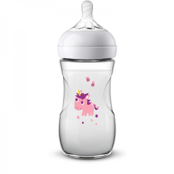 Biberon natural ultra soft unicorn roz, 260ml, Philips Avent