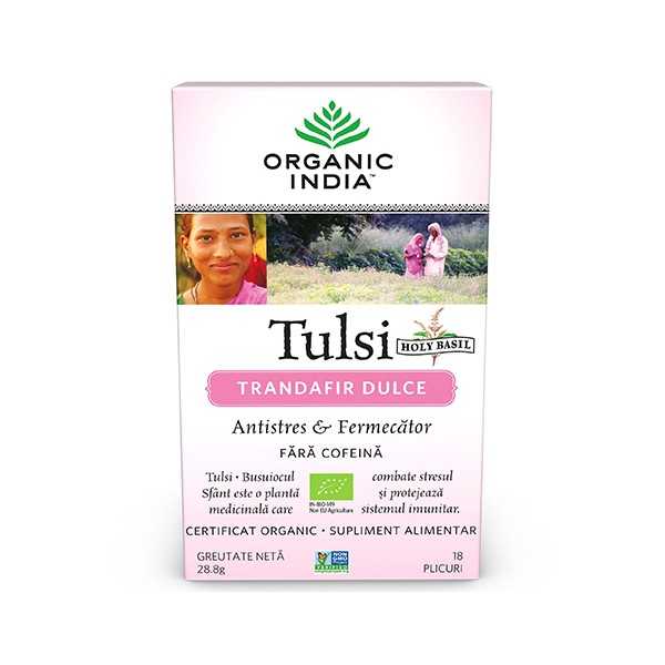 Ceai Tulsi Trandafir Dulce Antistres & Fermecator, 18 plicuri, Organic India