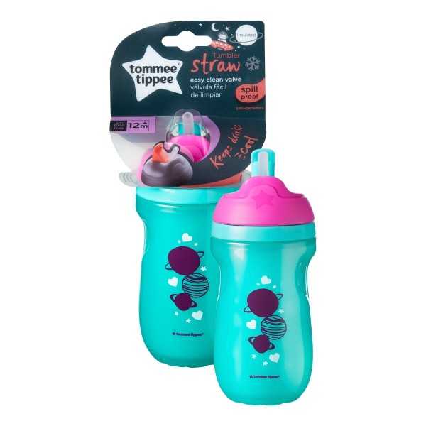 Cana cu pai izoterma roz/turquoise Explora 12 luni+, 260ml, Tommee Tippee