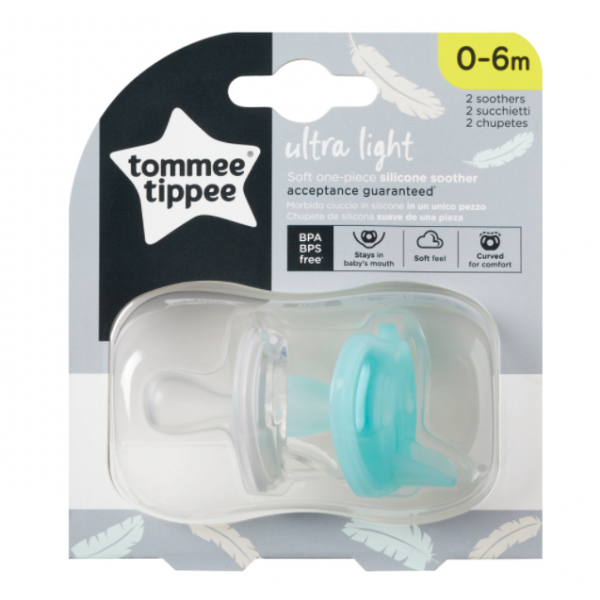 Set Suzete Ortodontice Usoare, 0-6 luni Transparent/Turquoise, 2 bucati, Tommee Tippee