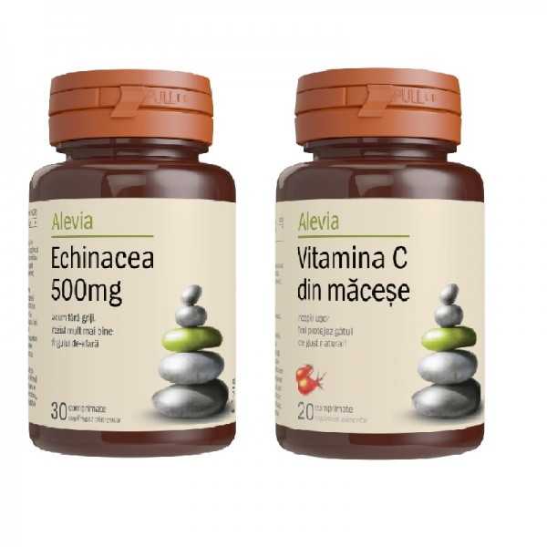 Pachet Echinaceea 500mg + Vitamina C din macese 200mg, 30 comprimate + 20 comprimate, Alevia