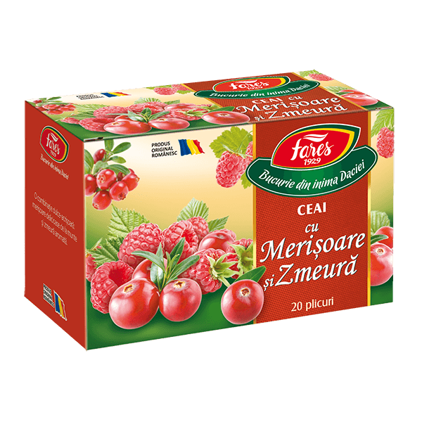 Ceai cu merisoare si zmeura Aromfruct, 20 plicuri, Fares