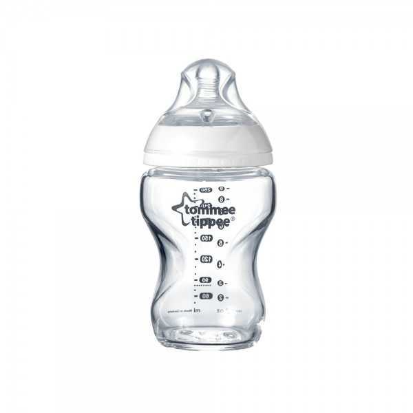 Biberon din sticla cu tetina din silicon Closer to Nature +0 luni, 250ml, Tommee Tippee