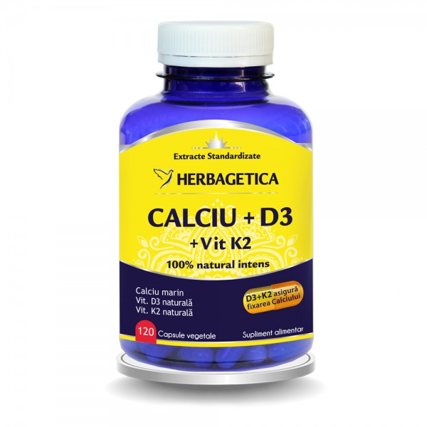 Calciu + D3 cu Vitamina K2, 120 capsule, Herbagetica