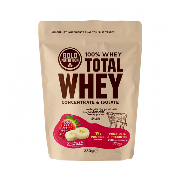 Pudra proteica Total Whey capsuni si banane, 260g, Gold Nutrition