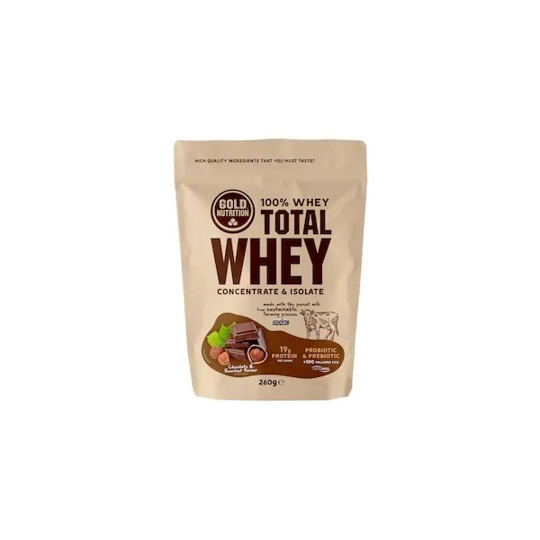 Pudra proteica Total Whey cu ciocolata si alune, 260g, Gold Nutrition