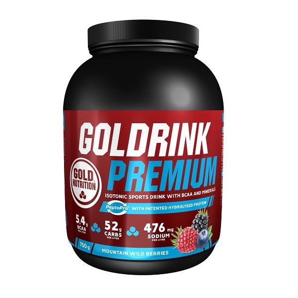 Goldrink Premium + BCAA’S cu aroma de fructe de padure, 750g, Gold Nutrition