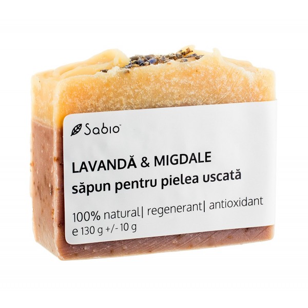 Sapun natural pentru pielea uscata cu lavanda si migdale, 130g, Sabio