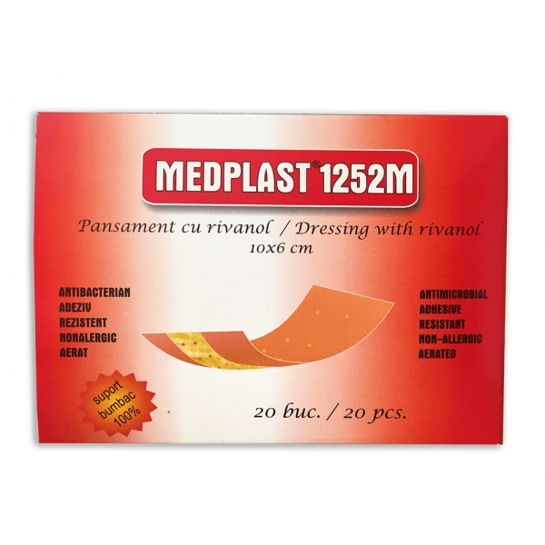 Pansament cu rivanol, 10x6 cm, 20 bucati, Medplast