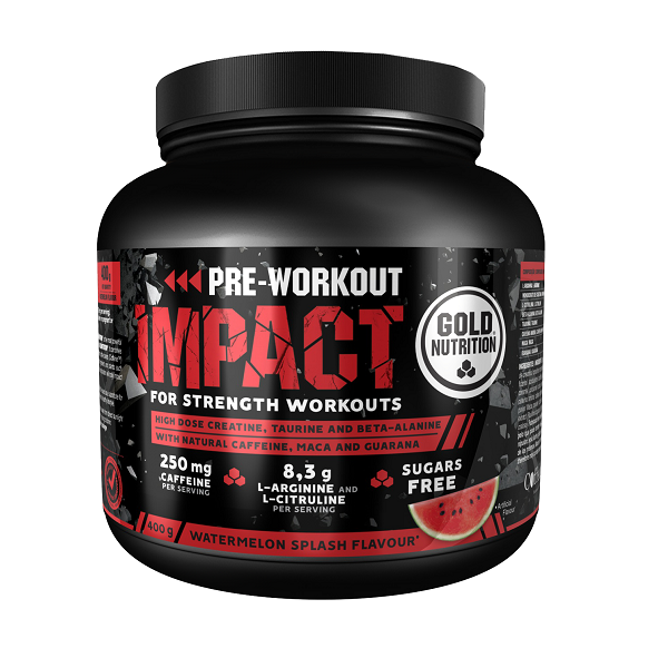 Pudra proteica cu aroma de pepene verde Pre Workout Impact, 400g, Gold Nutrition