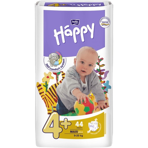 Scutece Happy Maxi Plus 9-20kg, 44 bucati, Bella Baby