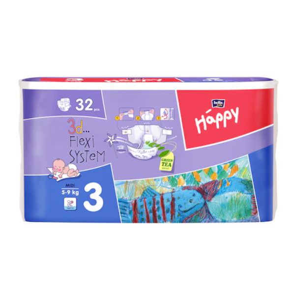 Scutece Happy Midi 5-9 kg, 32 bucati, Bella Baby