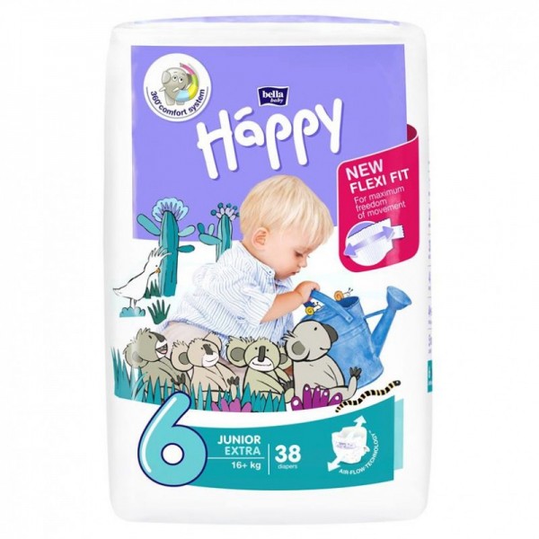 Scutece Happy Junior Extra 16kg+, 38 bucati, Bella Baby