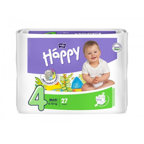 Scutece Happy Maxi 8-18kg, 27 bucati, Bella Baby