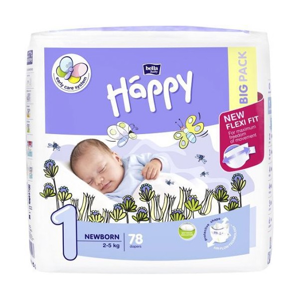 Scutece Happy New Born 2-5kg, 78 bucati, Bella Baby