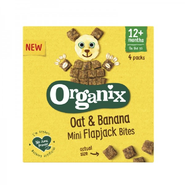 Flapjack cubulete moi din ovaz integral si banane 12+ luni Bio, 4 x 20g, Organix