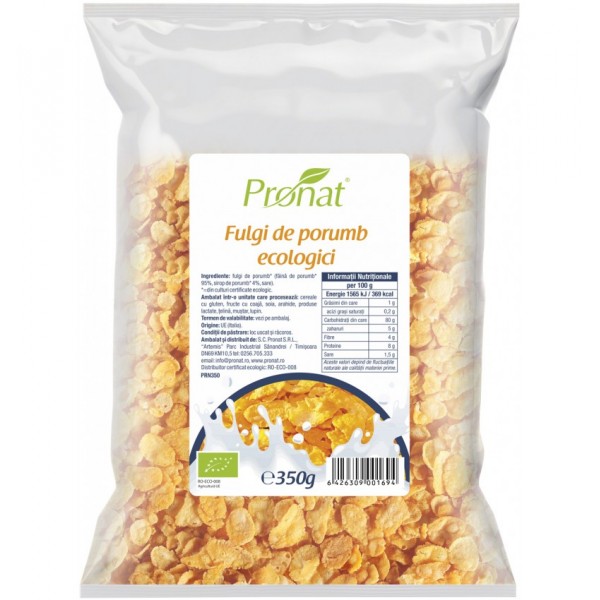 Fulgi de porumb Bio, 350g, Pronat