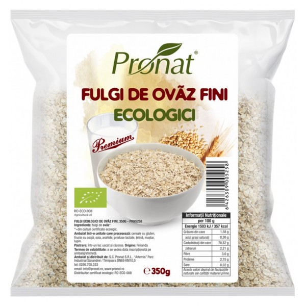 Fulgi de ovaz fini Bio, 350g, Pronat