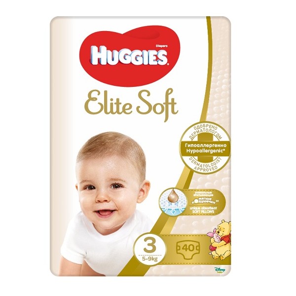 Scutece Elite Soft Nr.3 5-9 kg, 40 bucati, Huggies