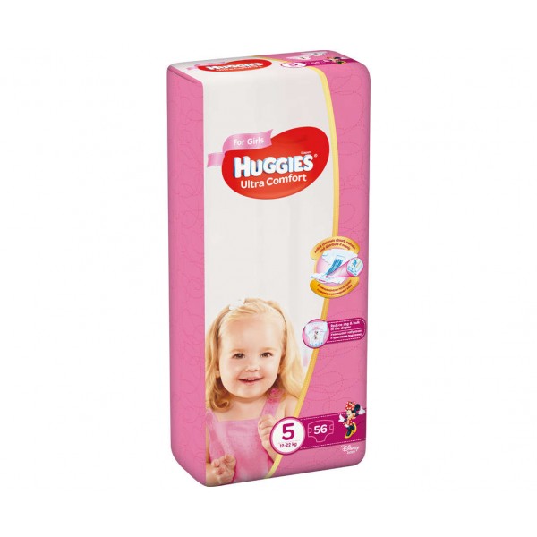 Scutece Ultra Comfort pentru fete Nr.5 12-22kg, 56 bucati, Huggies